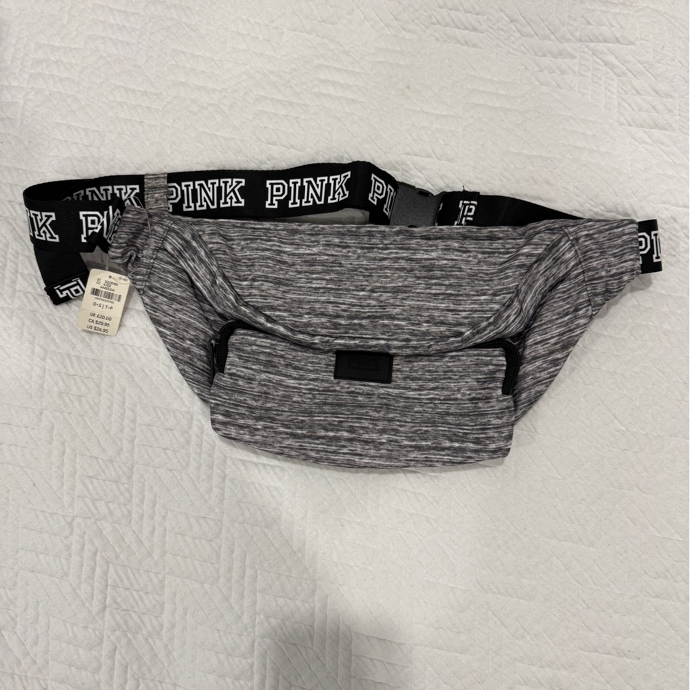 PINK Victoria's Secret Gray Marled Waist Bag with Branded Strap
